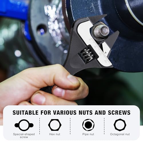 Image of MAXPOWER 8-inch Slim Jaw Adjustable Wrench, Wide Jaw Opening Adjustable Wrench, Dual Scale with Metric and SAE Plumbing Wrenches, Soft Grip Handle