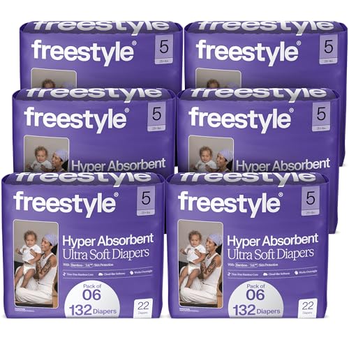 Image of Freestyle BambooTek Diaper – (Size 5) Hyper Absorbent & Non-Toxic – Disposable Diaper for Sensitive Skin – Ultra Soft Diapers (25+ lbs) – 132 Count
