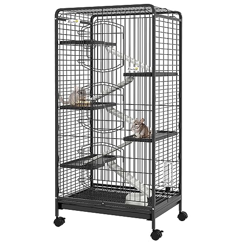 PawHut Cage pour rongeurs Cage pour Petits Animaux Roulante 5 Rampes 5 Plates-Formes Plat et Bouteille d'eau Bac Inférieur Amovible pour Lapin Vison d'animaux...
