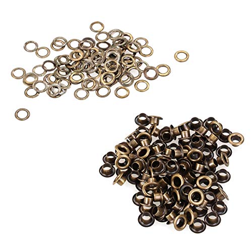 ECYC 100Pcs Bronze Metal Grommets Eyelets DIY Scrapbooking Leathercraf Clothes Accessories, 5mm Hole