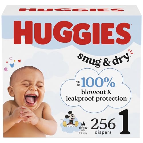 Image of Huggies Size 1 Diapers, Snug & Dry Newborn Diapers, Size 1 (8-14 lbs), 256 Count (4 Packs of 64), Packaging May Vary
