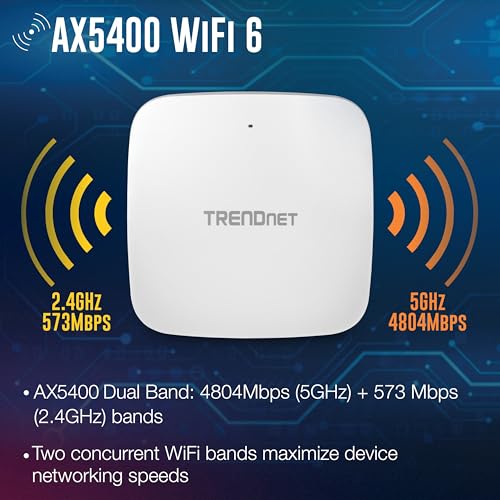 Image of TRENDnet AX5400 Dual Band WiFi 6 PoE+ Access Point, TEW-925DAP, 1 x 2.5GBASE-T PoE+ LAN Port, OFDMA and MU-MIMO Technology, 4804Mbps (5Ghz), 573Mbps (2.4Ghz), WPA3 Ecryption, White