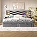 Polsterbett Doppelbett Bettanlage 180x200 cm, Schlafzimmer Komplett Set mit 2x Nachtkommoden und 4 Schubladen, LED Kopfteil Stauraumbett mit Leselicht & USB Ladefunktion, Samt, Ohne Matratze, Grau