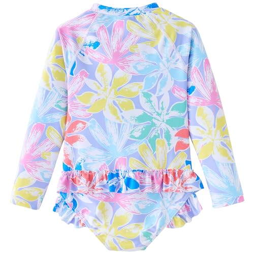 Image of UMELOK Girls Long Sleeve Rash Guard One Piece Swimsuits UPF 50+ Ruffle Zipper Bathing Suit 4-10 Years