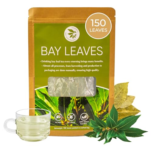 Bay Leaves Tea - 150 Dried Whole Leaves, 1.06 oz, Hojas de Laurel, 100% Natural Sun Dried, Caffeine-Free Herbal Tea, For Brewing or Cooking, Immune & Wellness Support