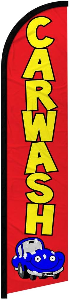 Infinity Republic - Car Wash (Red) Windless Full Sleeve Banner Swooper Flag - Perfect for Car Washes, Dealerships, Gas Stations etc!