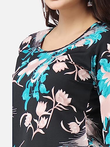 Image of POPWINGS Casual Printed Puff Sleeves Round Neck Top for Women || Stylish Summer Tops for Women || Hip-Length Women Top
