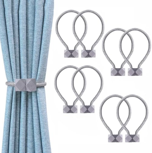 Image of INOVERA (LABEL) 8 Pieces Magnetic Windows Curtain Tiebacks - Decorative Curtains Holders Rope Holdbacks -Drapery Binding Tie Backs for Home, Office (Grey)
