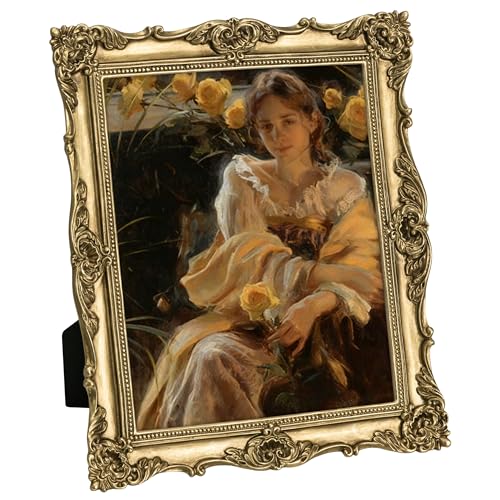 Image of eletecpro 8x10 Vintage Picture Frame with Real Glass Cover, Ornate Antique Photo Frame, Display 8x10 Picture for Tabletop or Wall Hanging, Gold Home Decor for Gallery Art
