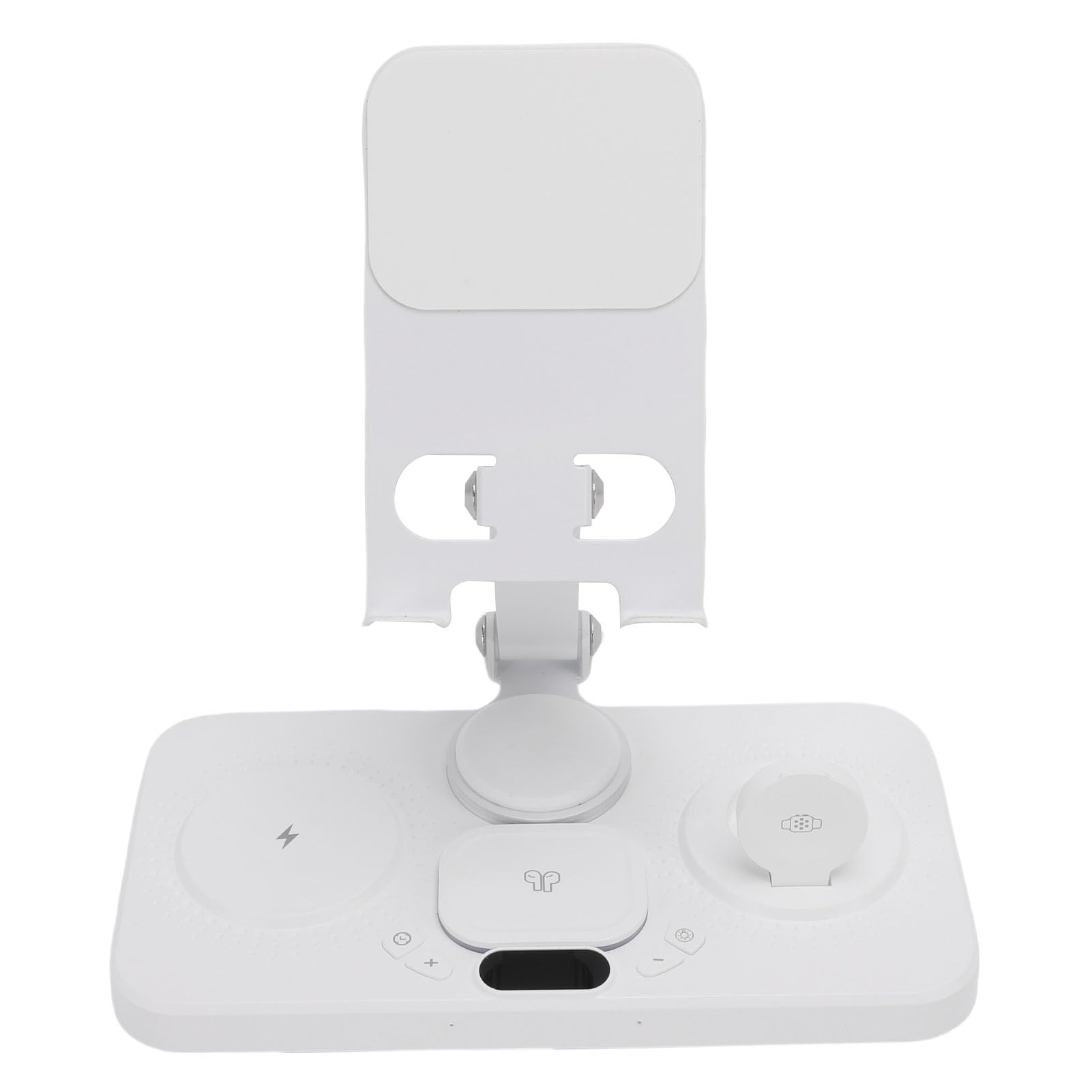 Zunate Stazione di Ricarica Wireless Pieghevole da 15 W con Orologio e 6 Colori di Luce Ambientale per Dispositivi IOS Perfetta per Casa o Ufficio (WHITE)