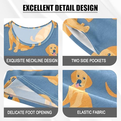 ALAZA Yellow Dog Puppy Blue Pajamas Set Short Sleeve Cotton Sleepwear Summer Pjs 2 Piece 5-14Y4