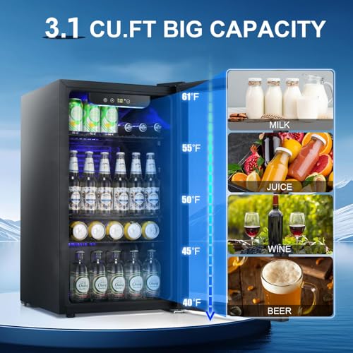 Antarctic Star Beverage Refrigerator -120 Can Mini Fridge for Soda Beer or Wine,Small Drink Dispenser, For Office or Bar with Adjustable Removable Shelves,Convertible Door ,3.1 Cu.Ft