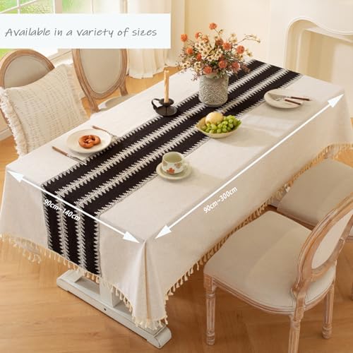 Nappe en coton et lin de qualité supérieure, élégance avec pompons