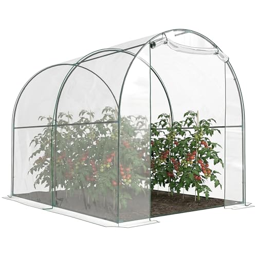 Image of Outsunny Walk-in Polytunnel Greenhouse with Roll-up Door Transparent Tunnel Greenhouse with Steel Frame and PVC Cover, 2.5 x 2m