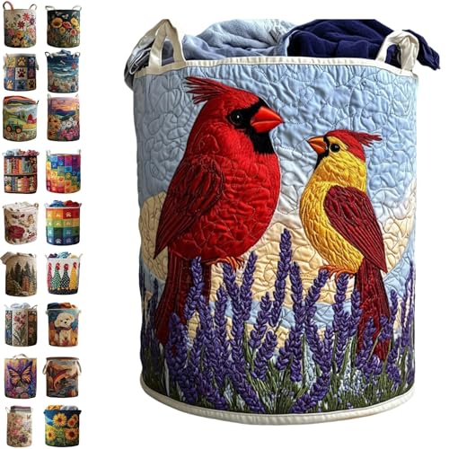 Image of Quilted Laundry Baskets with Handles, Large Floral Fabric Hampers, Extra Soft Boho Chic Storage Organizer for Nurseries, Collapsible Clothes Bins, Portable Bedroom Washing Container