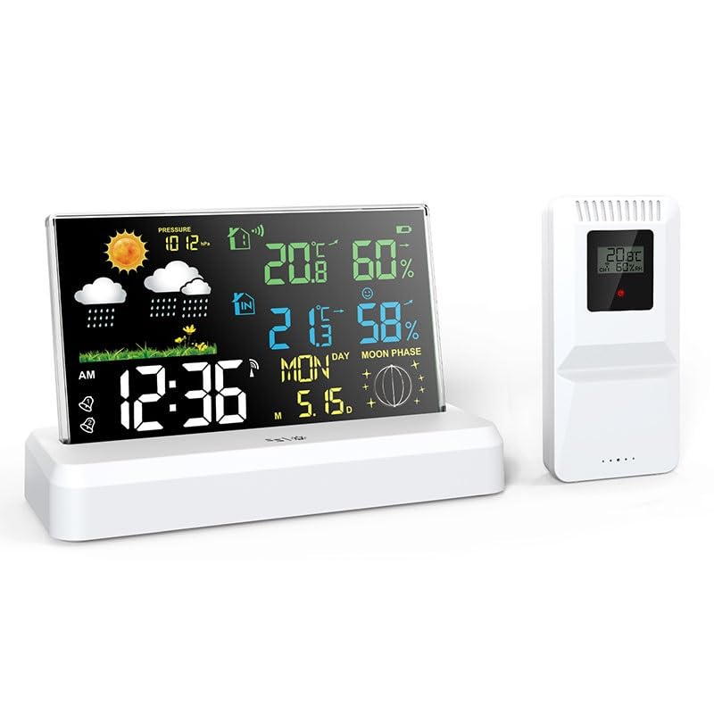 ABS Multi-Functional Color Screen Indoor Outdoor Temperature Humidity Mete