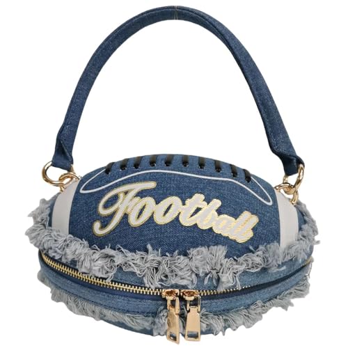 Image of Women Rhinestone Football Shaped Handbag Chain Crossbody Shoulder Bag Football Purse | Rugby, Unique, Novelty, Football