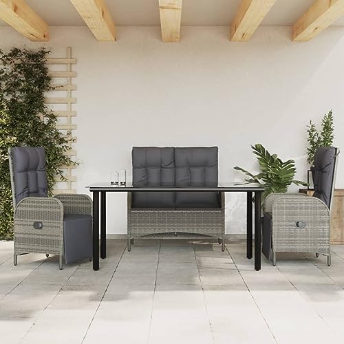 CKioict Muebles terraza Exterior Muebles terraza Sofa Exterior Juego de Comedor de jardín 4 Piezas con Cojines ratán PE grisPara terrazas, Balcones, Jardines