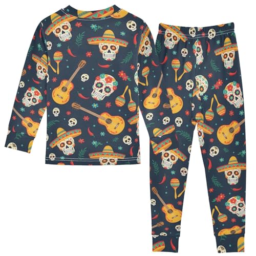 Pajama Sets Long Sleeve Day Of The Dead Pattern Skull Soft Comfy Sleepwear 2 Piece PJS 3-8T3