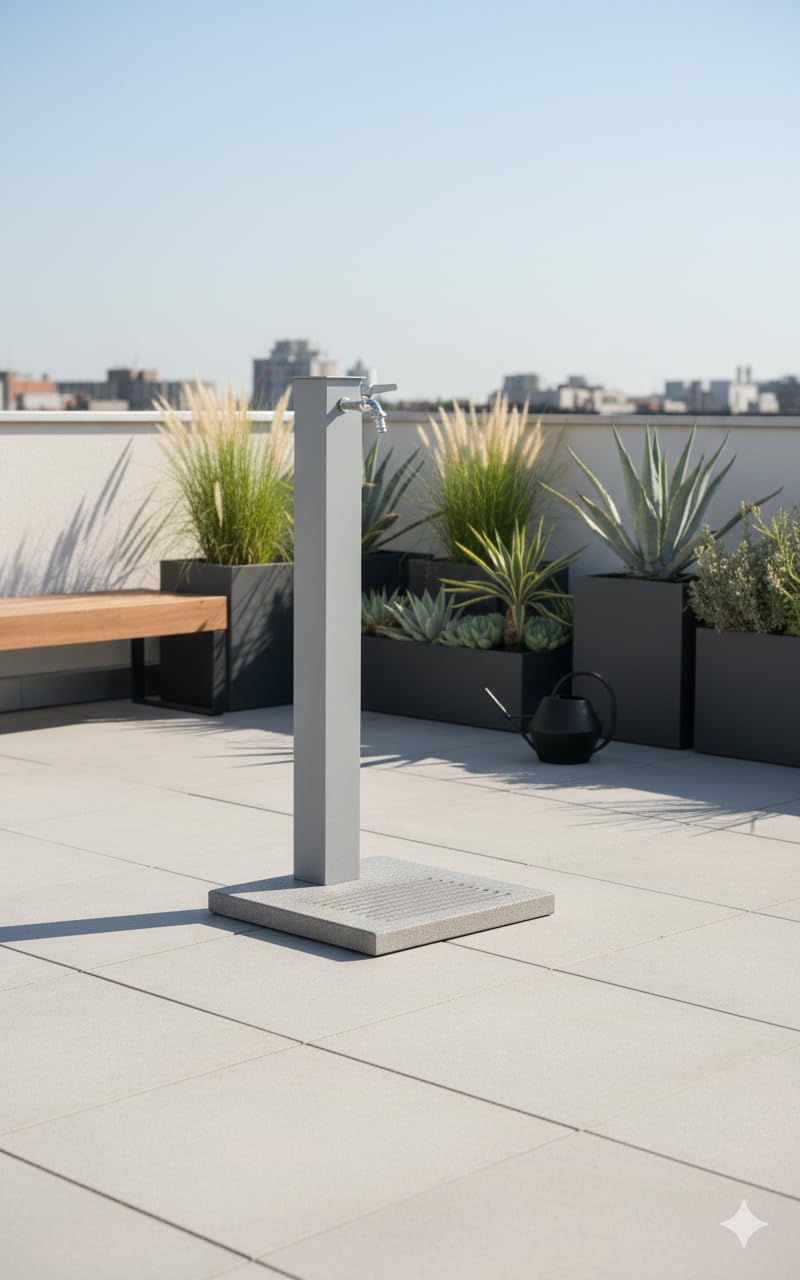 Fontana da Giardino Belfer 42QBM con Base in Cemento e Rubinetto Colore Alluminio