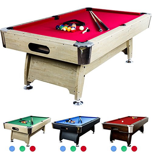 Maxstore 8 ft Billardtisch Premium + Zubehör, 9 Farbvarianten, 244x132x82 cm (LxBxH), helles Holzdekor, rotes Tuch