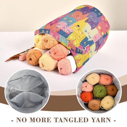 Image of Yarn Storage Bag Small Crochet Bag Knitting Bag Organizer Colorful Cute Cats Yarn Bags for Crocheting Basket