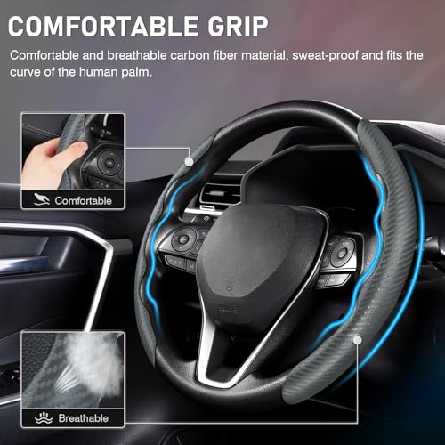 Image of Cartist Steering Wheel Cover, Carbon Fiber Steering Wheel Cover for Men /Women, Anti-Slip, Comfortable Grip, Durable, Universal for 99% Car Interior Accessories (Dark Gray)