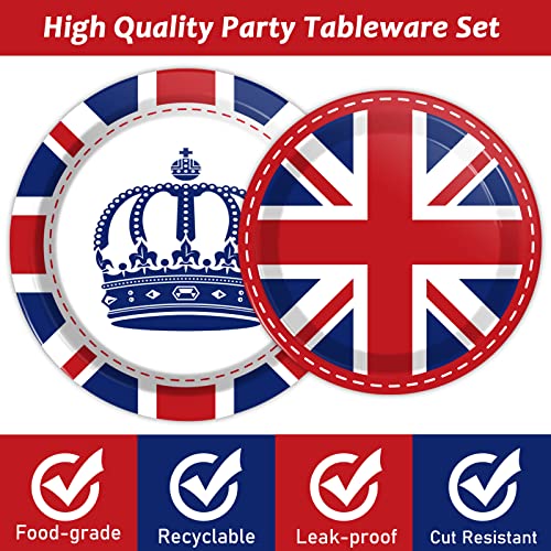 chiazllta 96 pcs britain uk england flag birthday party paper plate and napkins british flag party supplies tableware union jack party decorations paper plate napkin fork for party favors 24 guests