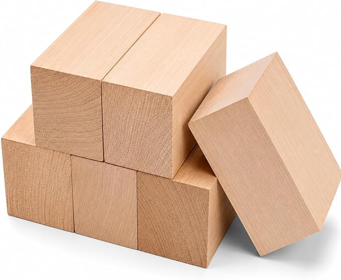 6 Blocchi di Legno da Intaglio e Scultura (il più scelto) 15X5X5 CM, Legno Tiglio di prima scelta per Intaglio, Alta qualità ideale per Intaglio e scultura Fai Da Te