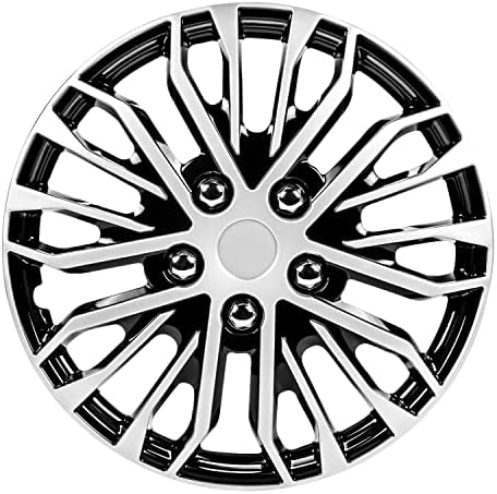 Pilot Automotive WH141-16S-B 16 Inch Apex Black & Silver Universal Hubcap Wheel Covers for Cars - Set of 4 - Fits Most Cars