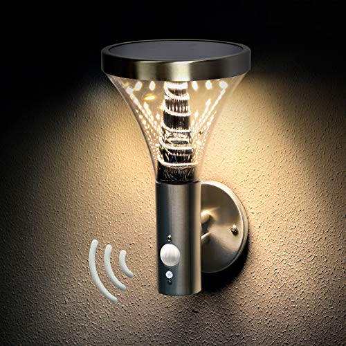 BRIMMEL Applique Solaire Extérieur 60W Étanche LED Lumières de Jardin avec Détecteur de Mouvement, Acier Inoxydable, Super Brillant Énergie Solaire Applique Murale 600 LUM, SG601071