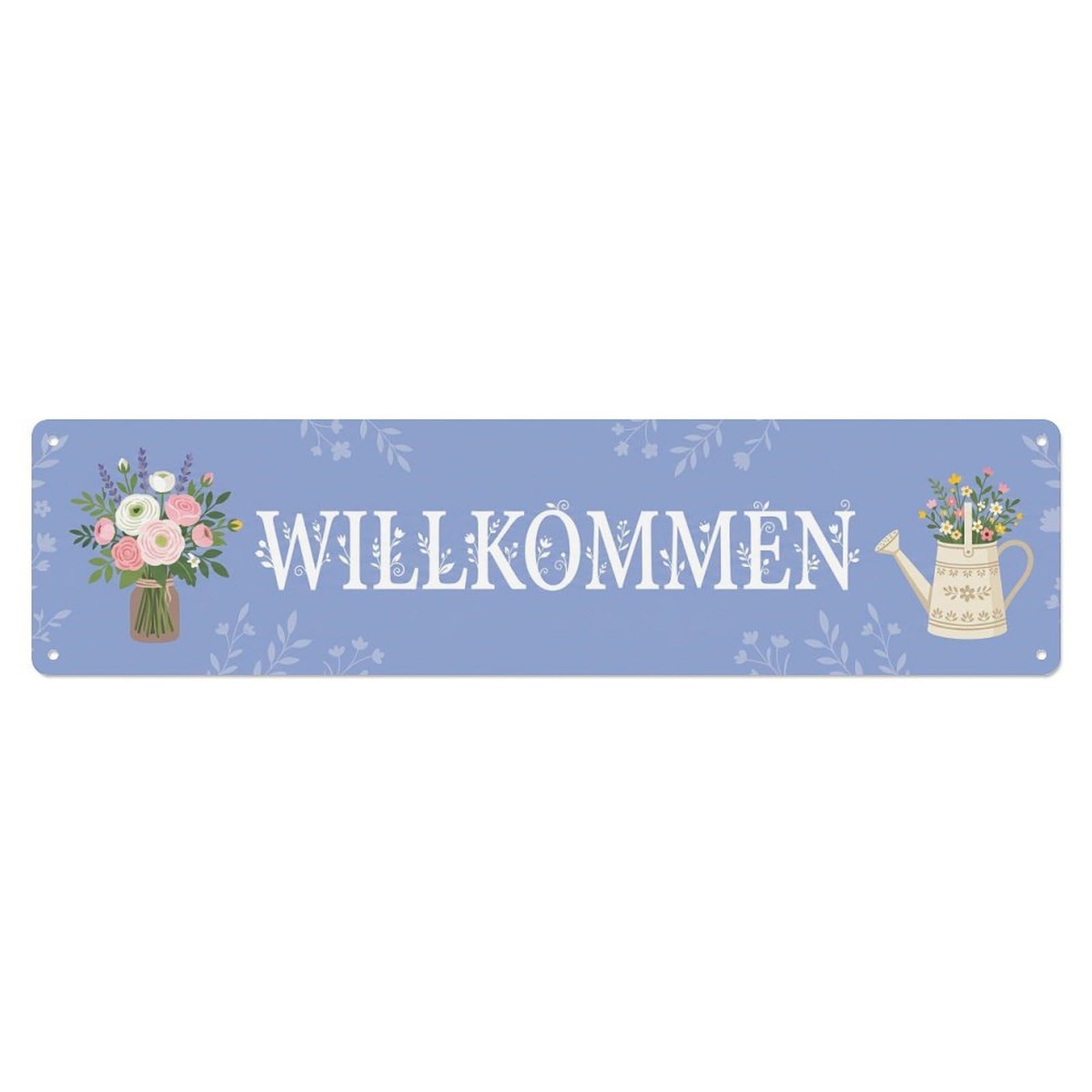 Periwinkle Blue Flower Shop Florist Welcome Metal Tin Sign Plaque Wall Decor for Cafe, Club Bar, Office, Home Garden Metal Poster 4x16Inch
