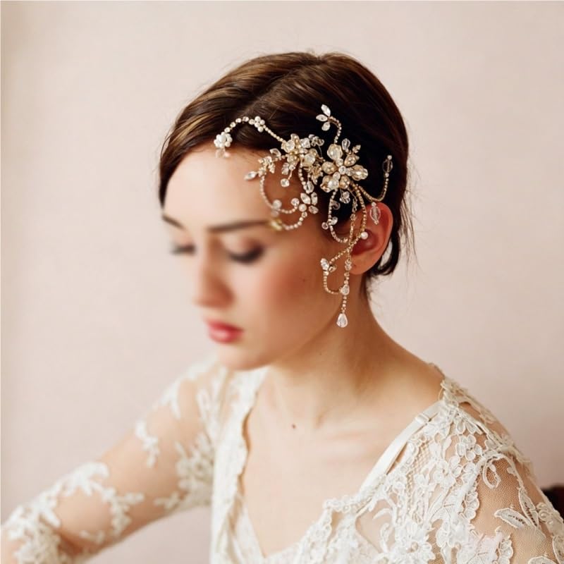 Rhinestone Floral Forehead Band Bridal Headpiece image 4