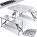 Produktbild KESSER® Campingtisch Alu Koffertisch 4 Stühle Hocker Inkl. Schirmhalterung Tragegriff Klappbar Faltbar Campingmöbel Set Aluminium Klapptisch Alu Picknicktisch Camping MDF wetterfest, Silber