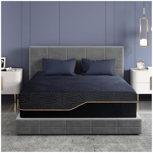 LOKOOY 28cm Colchón Matrimonial de Memory Foam, Colchón para el Dolor de Espalda, Cama de Gel de Cobre Refrigerante en Una Caja, Firmeza Media Terapéutica, Soporte Ergonómico,135x190cm, Negro