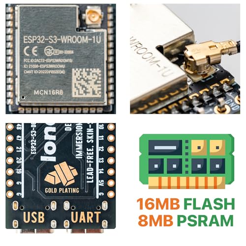 Image of Lonely Binary ESP32-S3 N16R8 Gold Edition 16MB IPEX Antenna for Arduino IDE | 16MB Flash, 8MB PSRAM, 240MHz; external IPEX antenna; WiFi + BT 5.0 LE; dual USB-C, immersion gold ENIG PCB