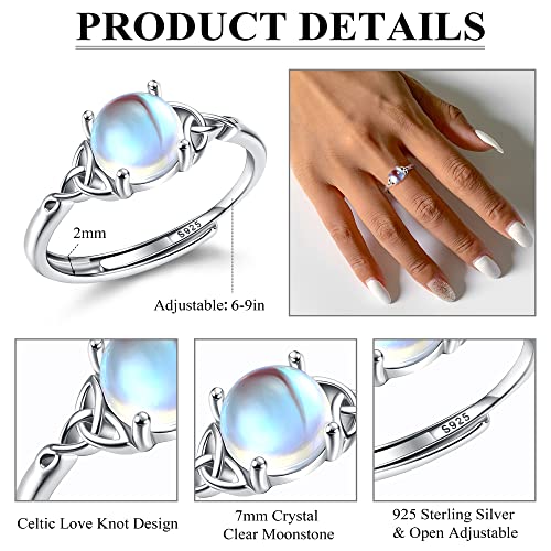 Bague pierre de lune argent 925 ajustable style celte - 5