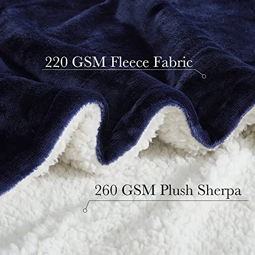 Ryb Home Sherpa Fleece Throw Blankets, Super Soft Fluffy Reversible Blue Blanket Throw For Traveling Camping Napping, W 50" X L60, Navy Blue #TOP1