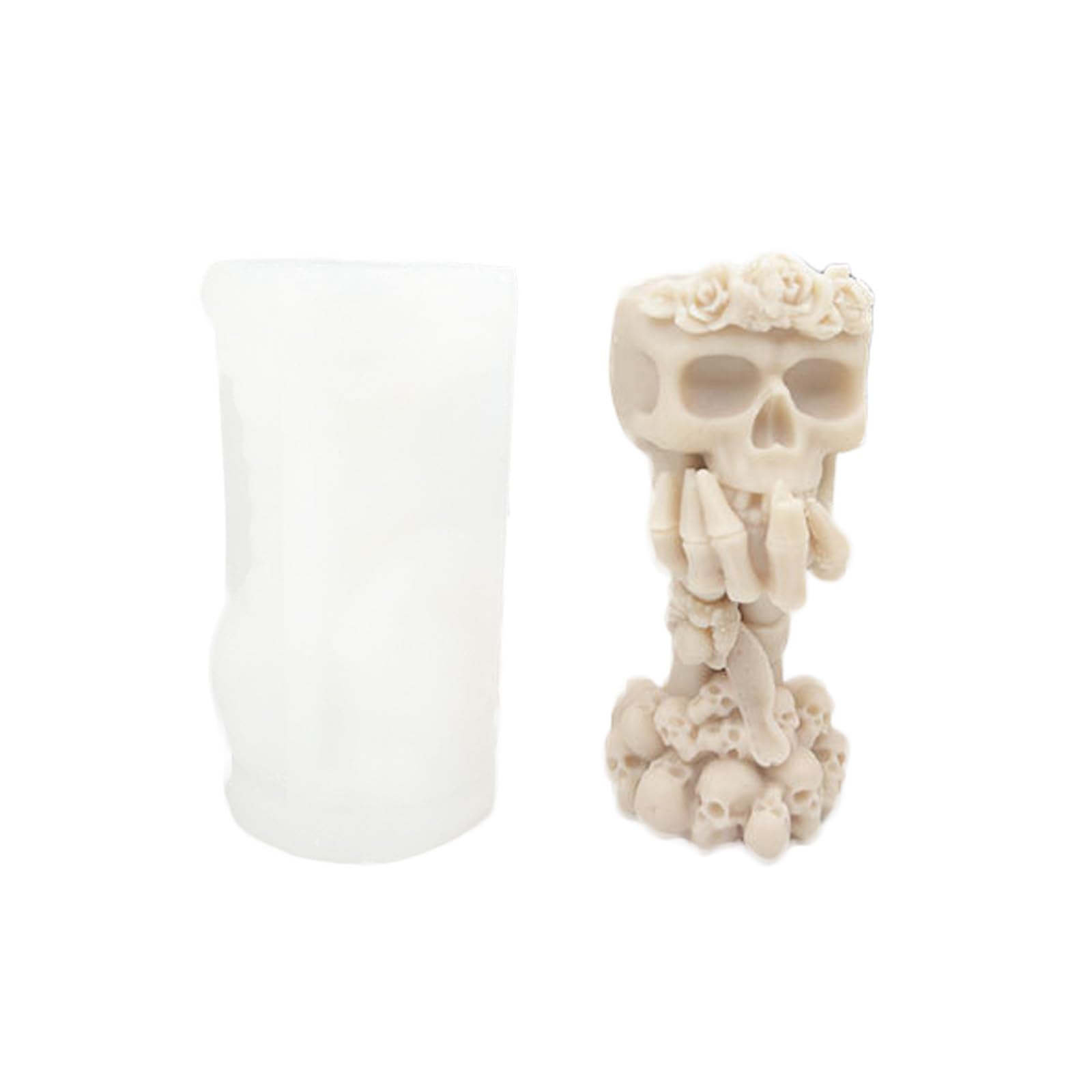 Xidmold Halloween Skull Candle Mould Skeleton Epoxy Resin Mold 3D Skull Silicone Mould for Soy Wax Candle, Plaster Ornament, Halloween Crafts (Speak No Evil)