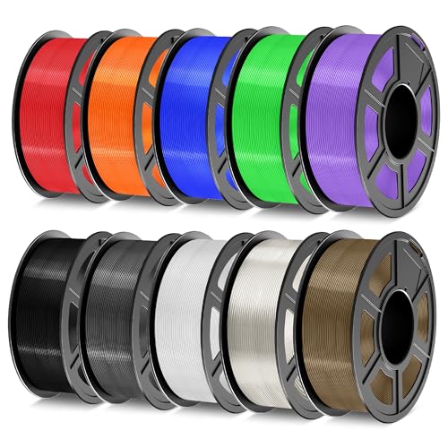 Image of TECBEARS PETG Filament 1.75mm, 3D Printer Filament Bundle 10KG, 1kg per Spool, 10 Colors, Black+Transparent+White+Blue+Green+Orange+Red+Grey+Purple+Brown