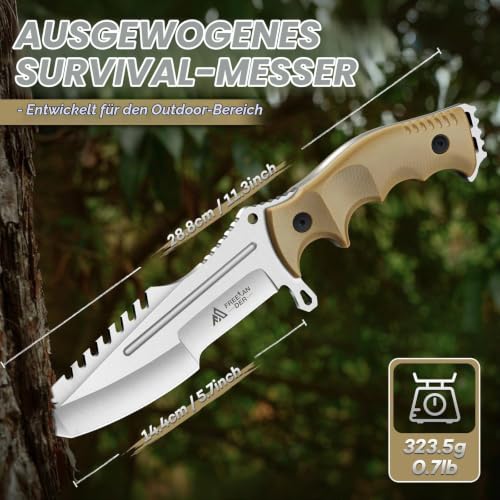 Freelander Outdoor Messer Survival, Feststehende Klinge aus D2 Stahl – Ansicht 5