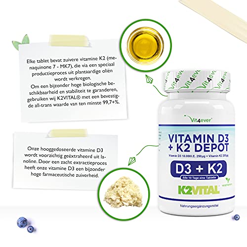Vitamine D3 10.000 I.U + Vitamine K2 200 mcg Menaquinone MK7 Depot - 180 tabletten - 99.7+% All-Trans (K2VITAL® by Kappa… - Image 4