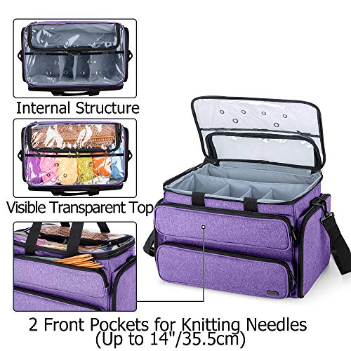 Yarwo Knitting Bag, Yarn Storage Organizer Tote For Knitting Needles(Up To 14”), Crochet Hooks, Circular Needles, Projects And Skeins Of Yarn, Purple (Bag Only) #TOP1
