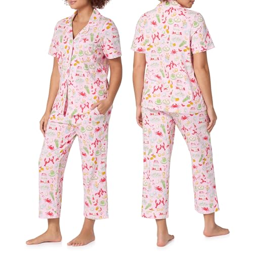 Image of Bed Head PJs Womens Matching Pajamas - Soft Organic Cotton Button Down PJ Shirt & Cropped Pants Set - Loungewear & Sleepwear