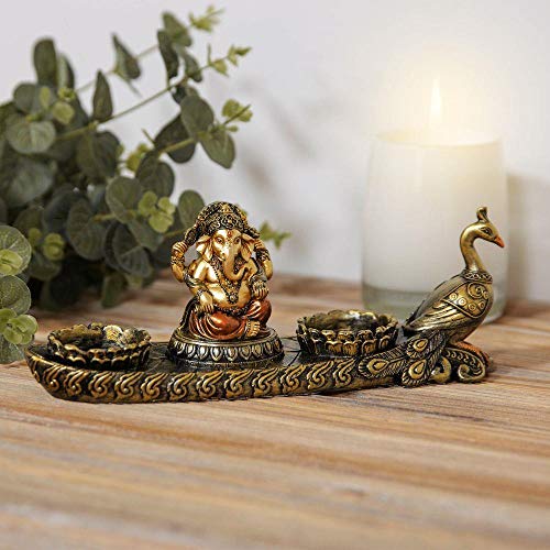 Faith & Hope Bronze Effect Ganesh Double Tealight Candle Holder