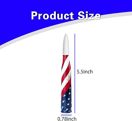 Miniatura 2 de Slykew 1 antena de bala para automóvil, antena de radio de bandera estadounidense, receptor de señal de 5.51 x 0.78 pulgadas, piezas de metal para