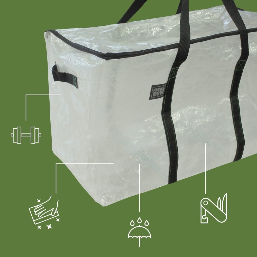 Pack and Move - Lote de 8 bolsas de mudanza transparentes (70 x 35 x 42 cm, traslado y transporte, ultra resistente, reutilizable, 100 l