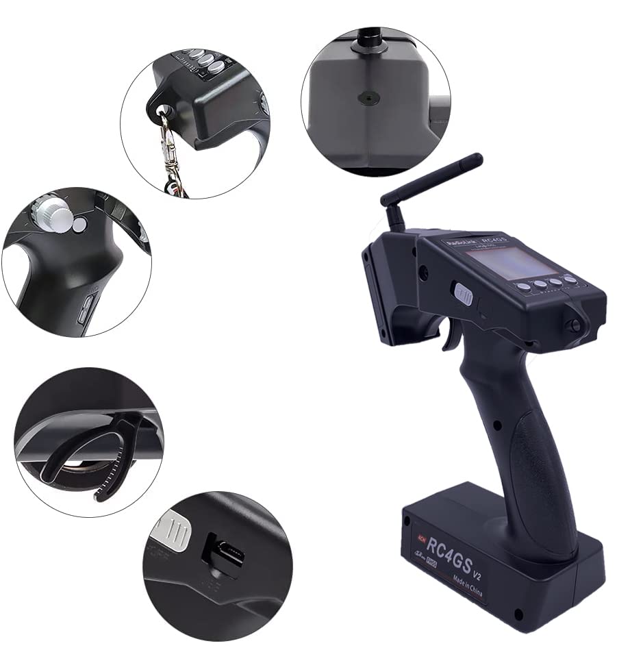 Radiolink RC4GS V3 Transmisor RC de 5 canales y receptor giroscopio R6FG, 2.4Ghz Surface Remote Radio Controller Combo, 1700mAh 2S LiPo batería y kit de cargador rápido CM210 2S