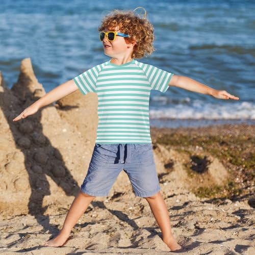 CaTaKu Light Green Stripes Boys Rash Guard Swim Shirts Toddler Quick Dry UPF 50+ Rashguard Short Sleeve 3-12T4