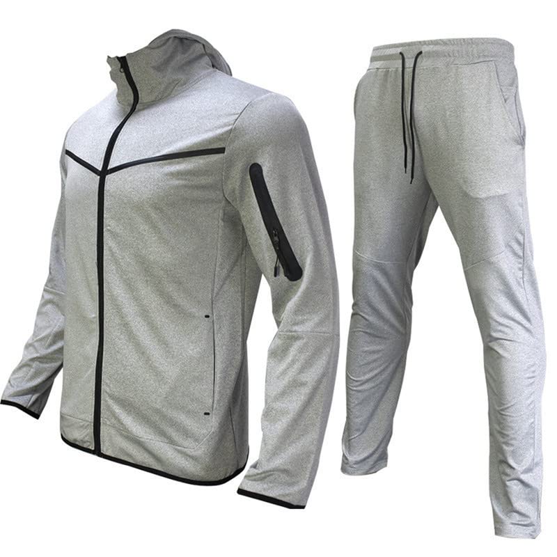 Tuta da uomo 2 pezzi Full Zip con cappuccio tuta atletica casual sport jogging set per gli uomini, Grigio, XL